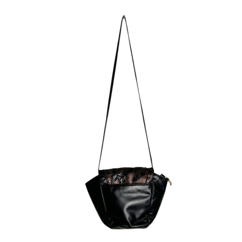Vintage Sharif Leather Faux Reptile / Vinyl Patchwork Shoulder Bag in Black - Picture 2 of 8